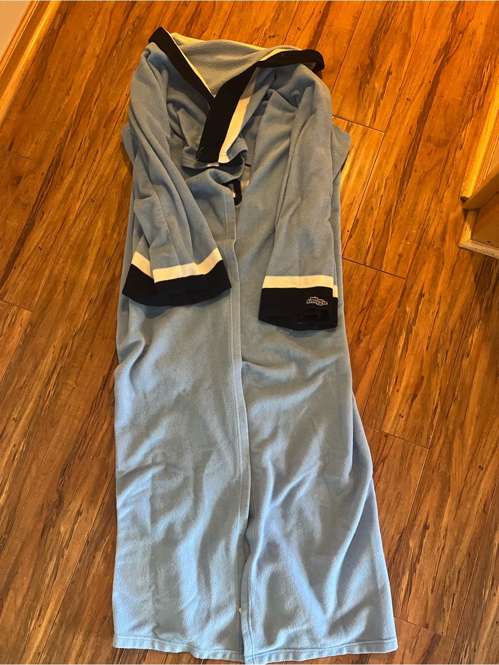 Light Blue Hooded Fleece Jumpsuit with Black & White Trim